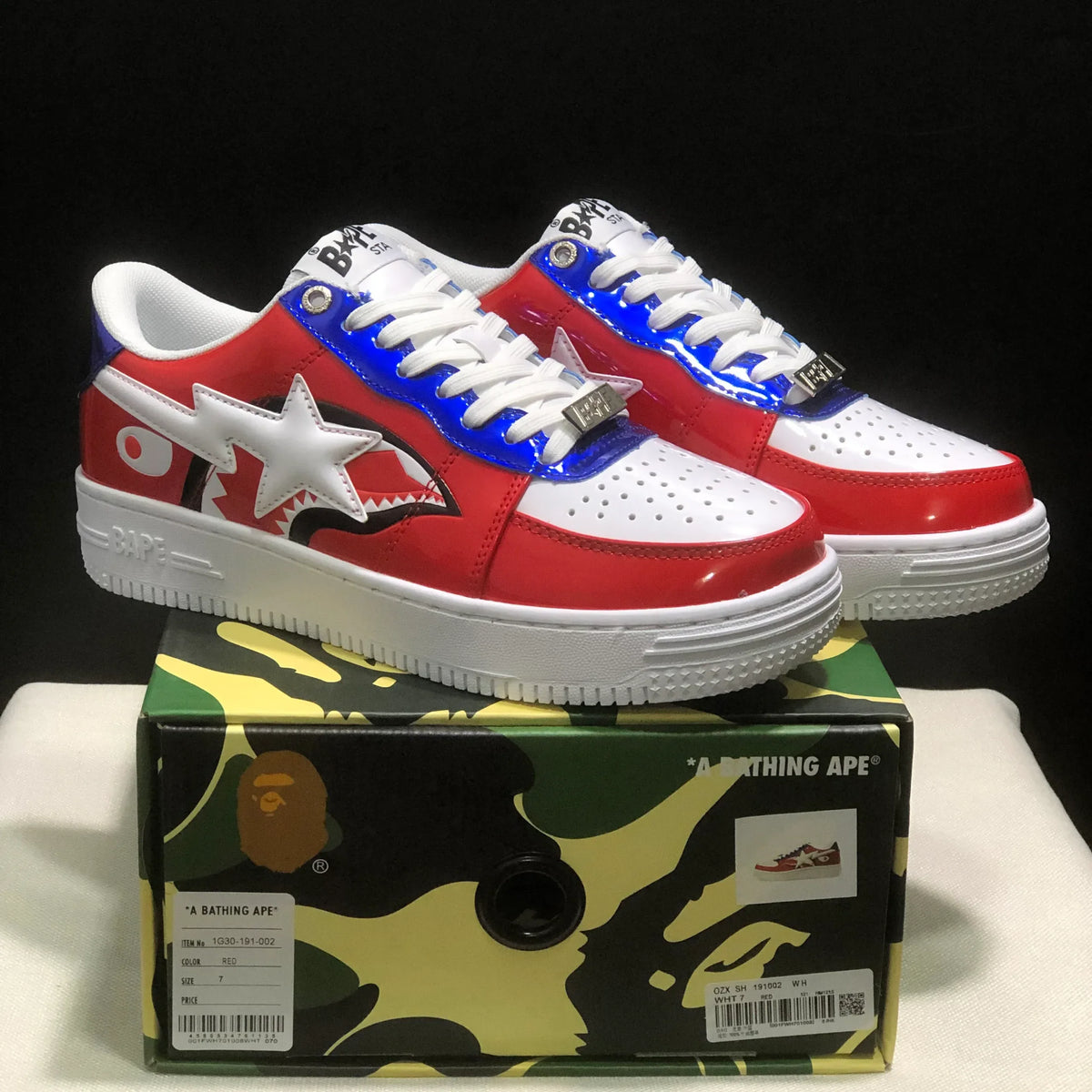 A Bathing Ape Bape Sta Low M2 20th Anniversary Patent Red Shoes Sneakers - nk0005522 image 9
