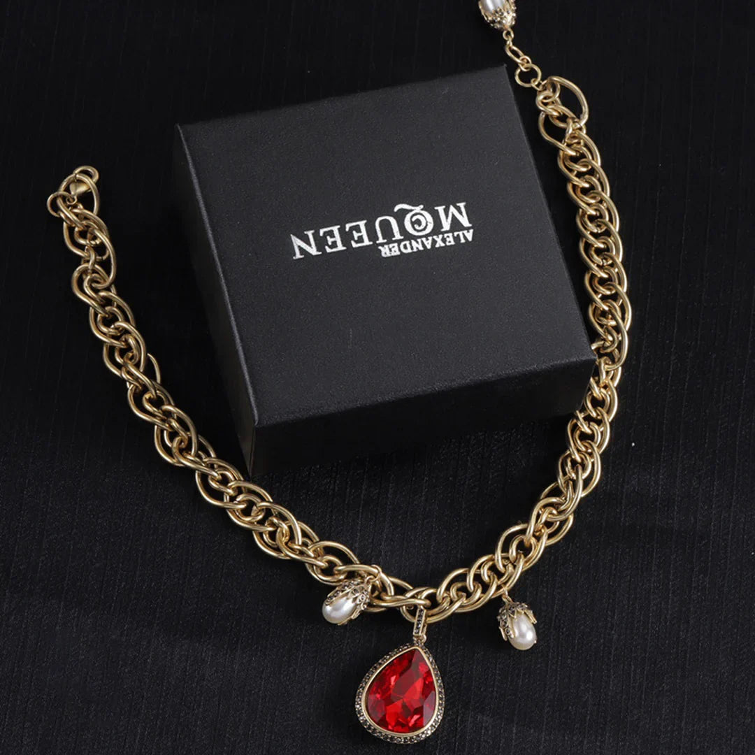 McQueen Red Teardrop Necklace - MC0011 - Gold image