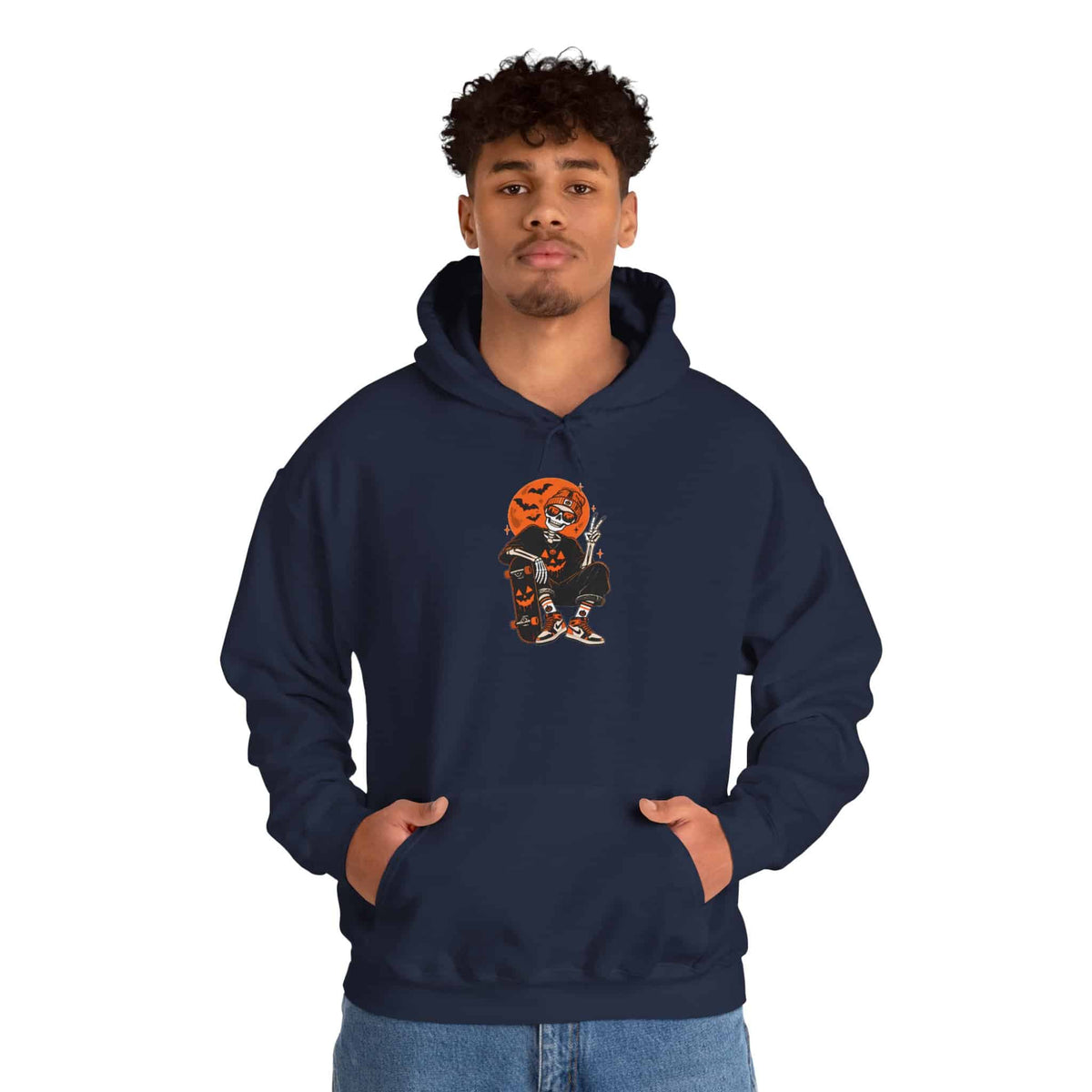 Retro Skater Skeleton Halloween Hooded Sweatshirt image 73