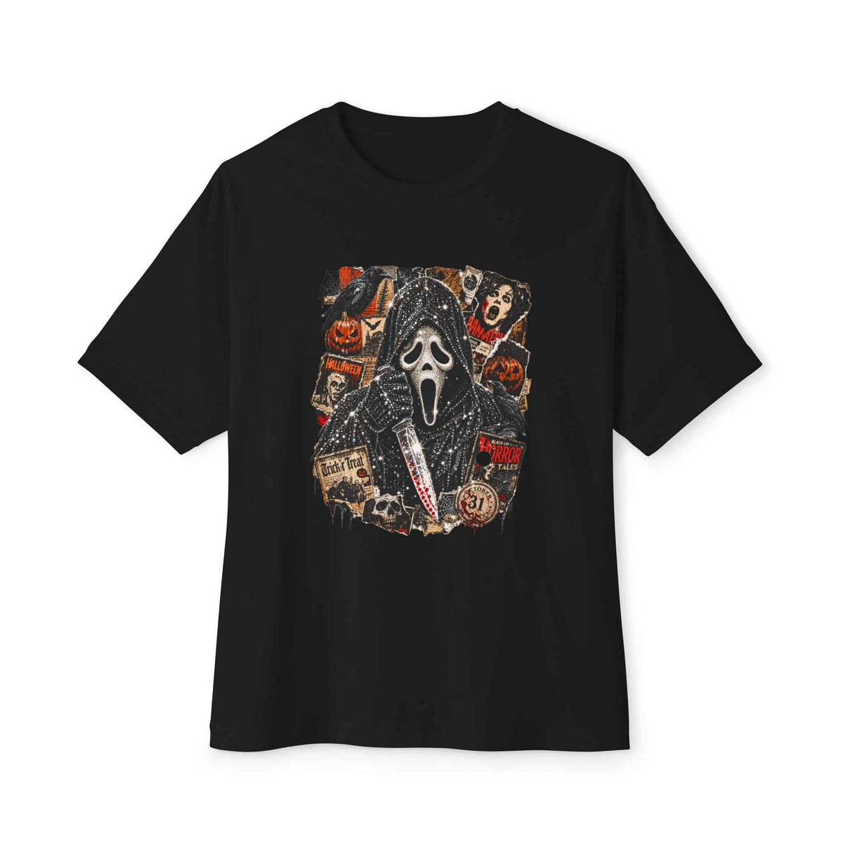 Halloween Horror Unisex Oversized Boxy Tee - Black, M image