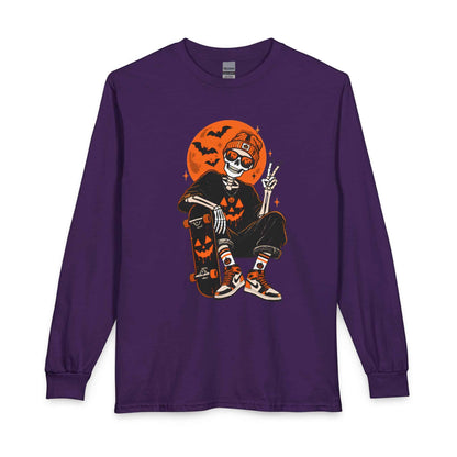 Retro Skater Skeleton Halloween Long Sleeve T-Shirt image 24