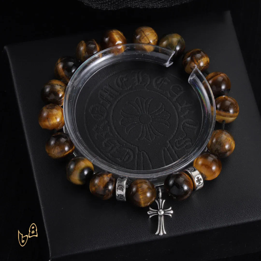 CH Beaded Cross Flower Bracelet - CH0074 - Brown image