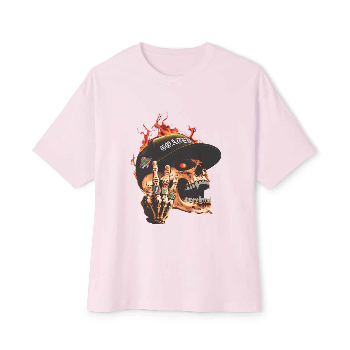 GOATED Skull Unisex Oversized Boxy Tee - Soft Pink, M image