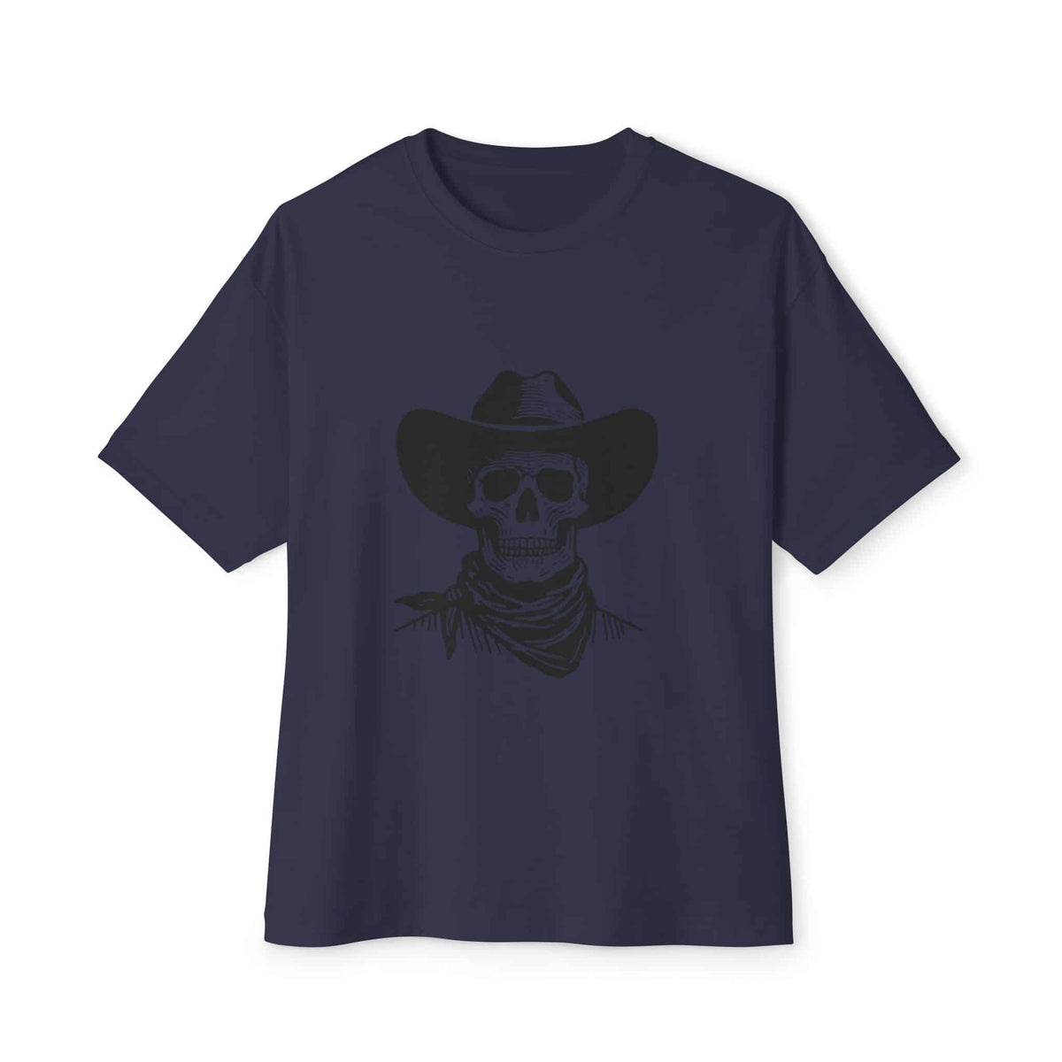 Outlaw Skull Unisex Oversized Boxy Tee - Navy, XS image