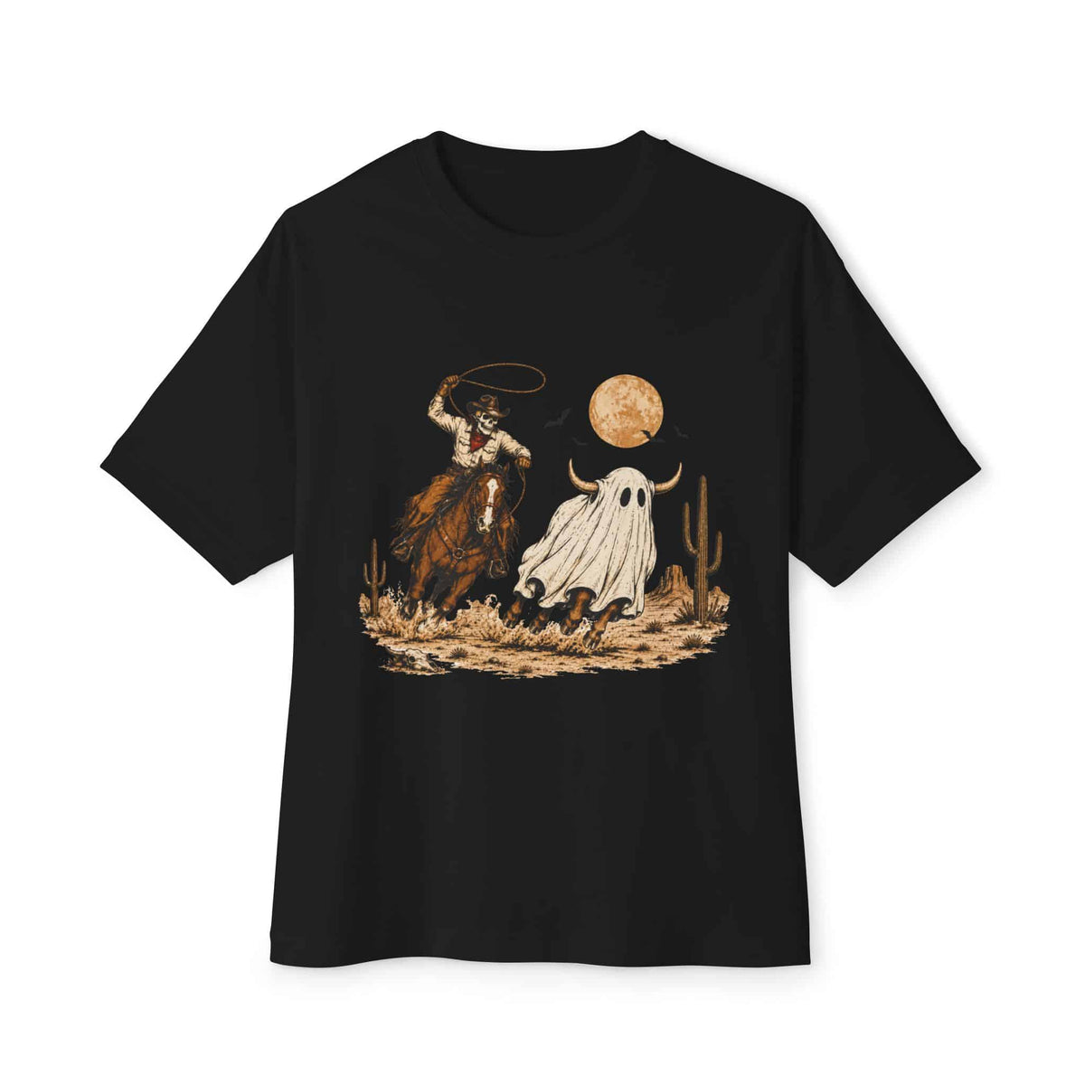 Halloween Cowboy Unisex Oversized Boxy Tee - Black, XS image