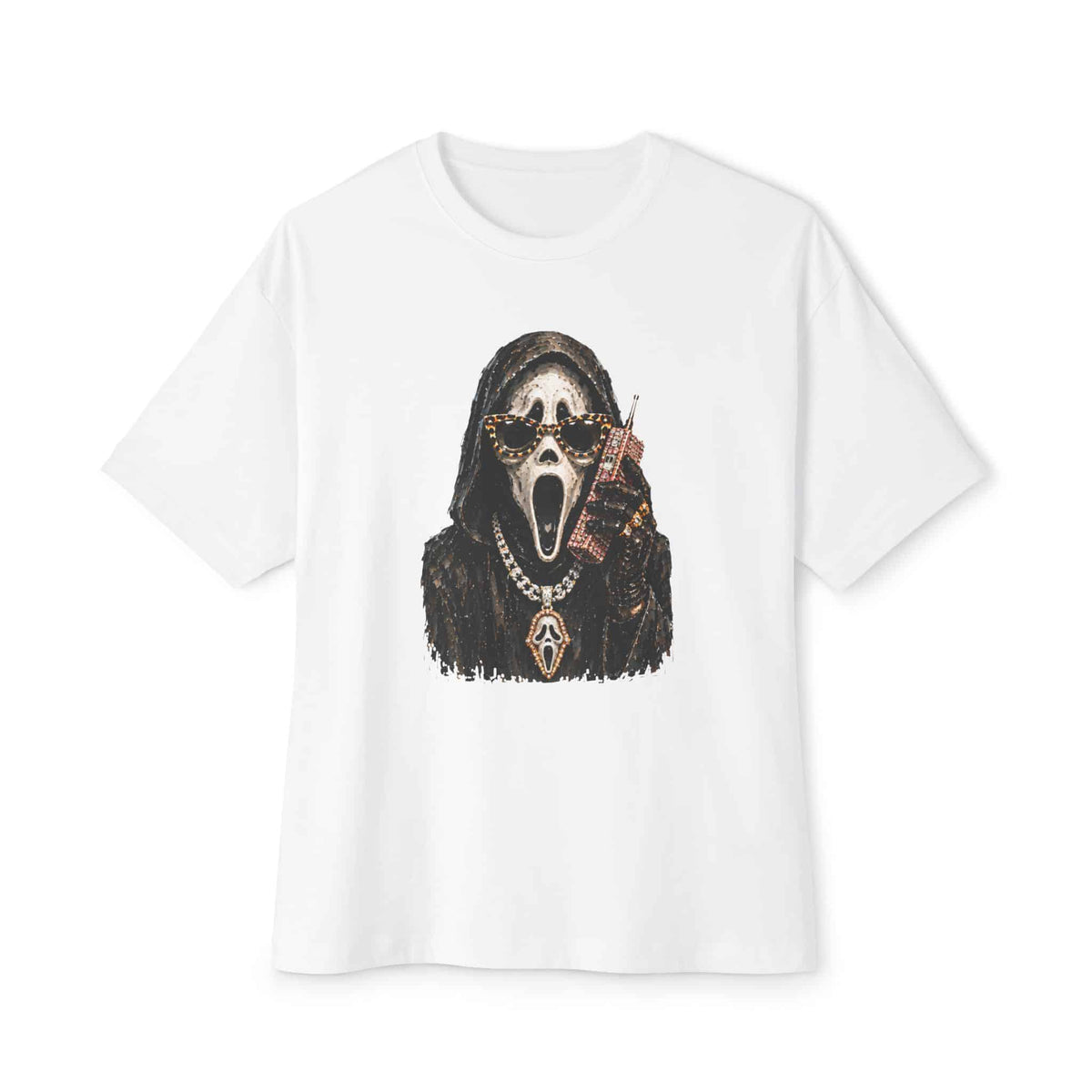 Halloween Ghostface Unisex Oversized Boxy Tee - White, XL image