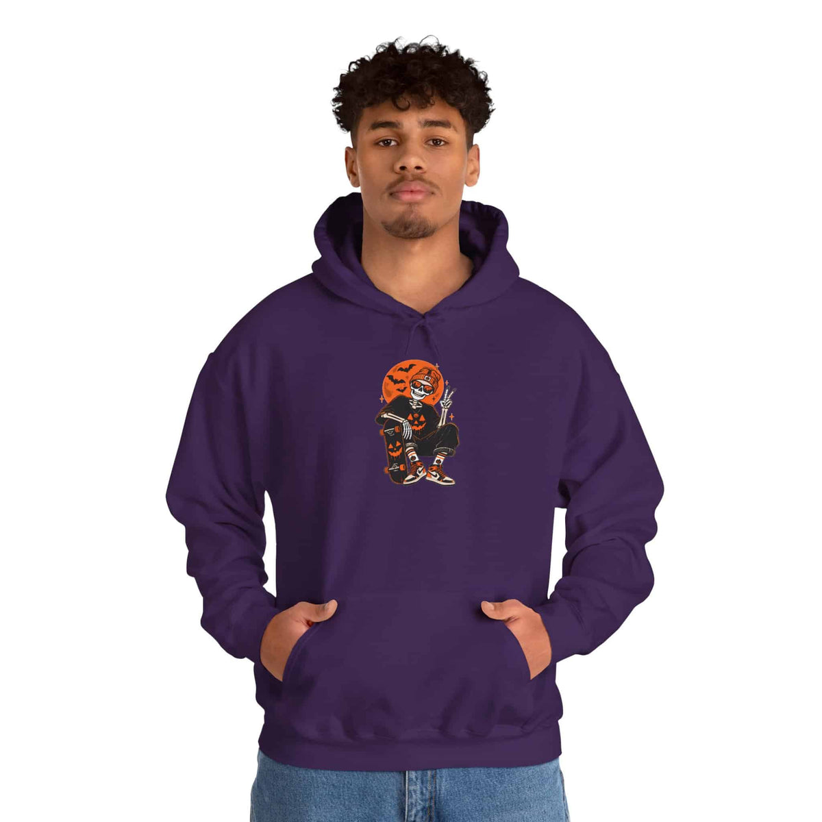 Retro Skater Skeleton Halloween Hooded Sweatshirt image 97