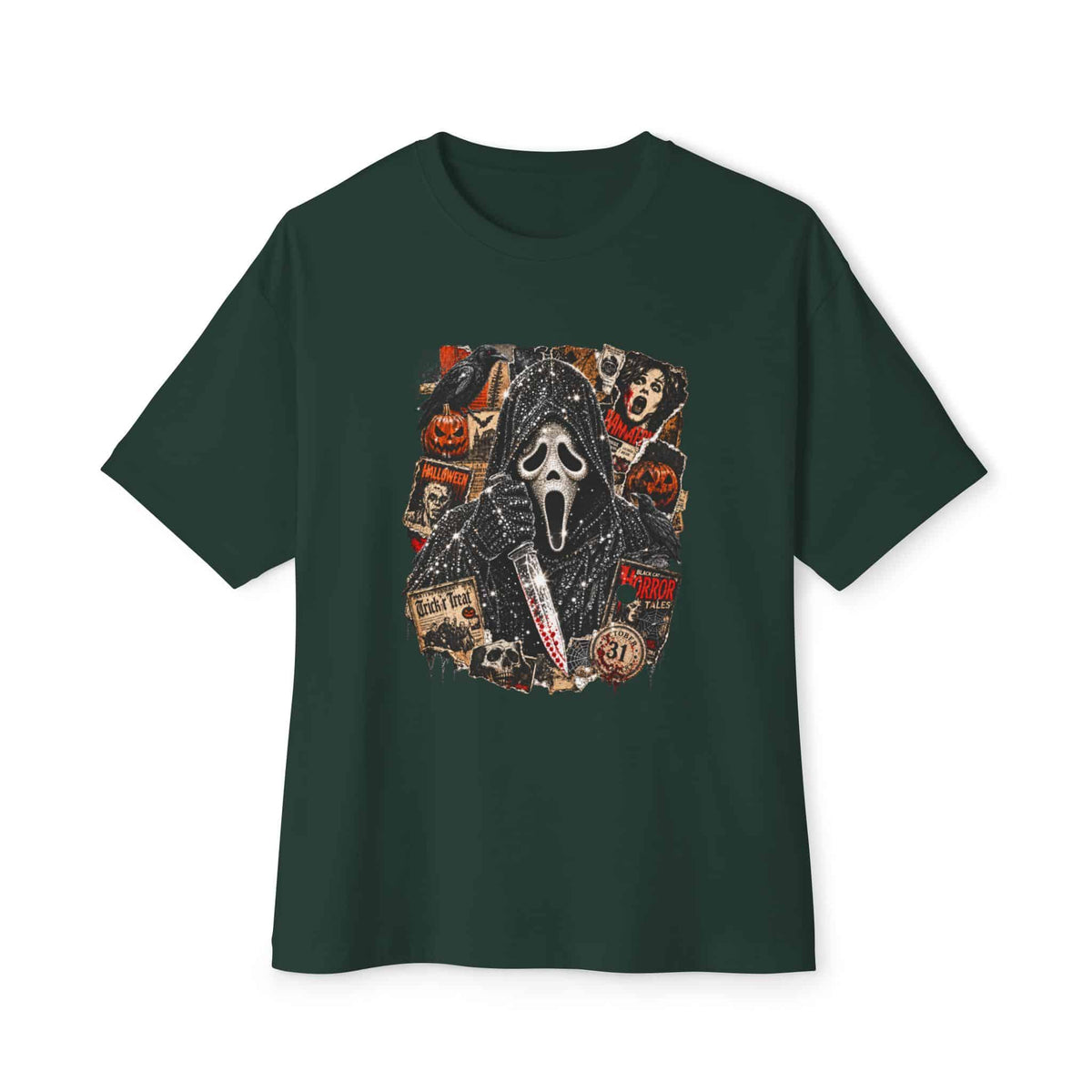 Halloween Horror Unisex Oversized Boxy Tee - Forest, M image