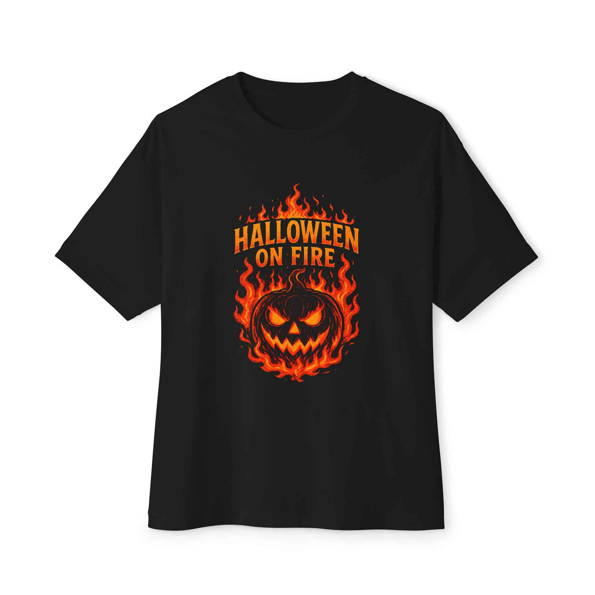 Halloween on Fire Unisex Oversized Boxy Tee - Black, L image