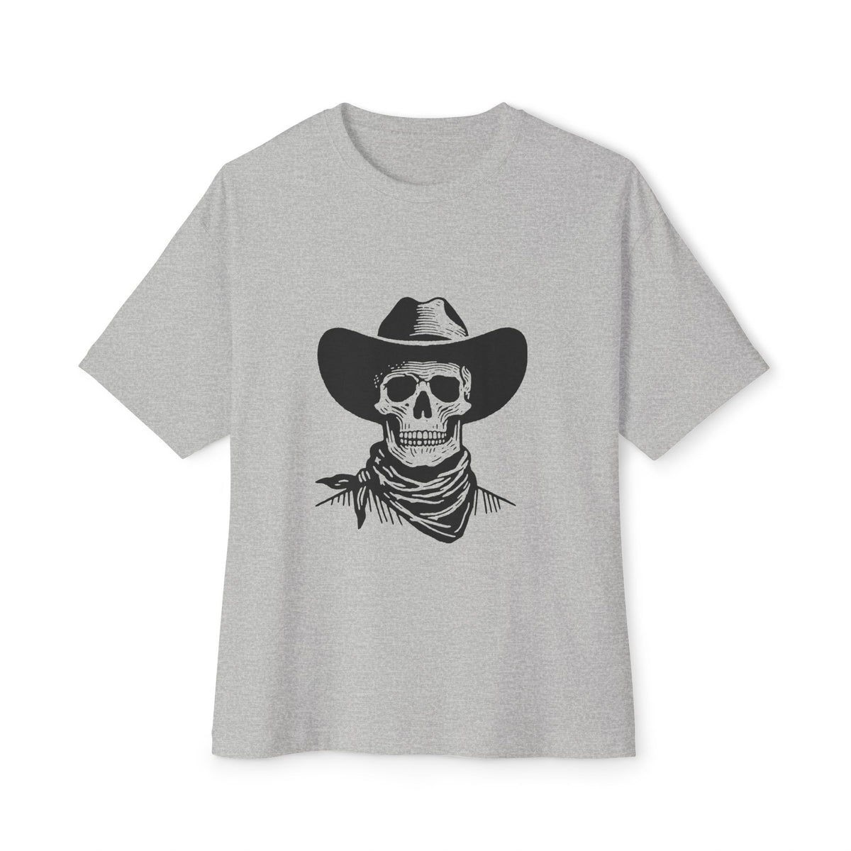 Outlaw Skull Unisex Oversized Boxy Tee - Athletic Heather, M image