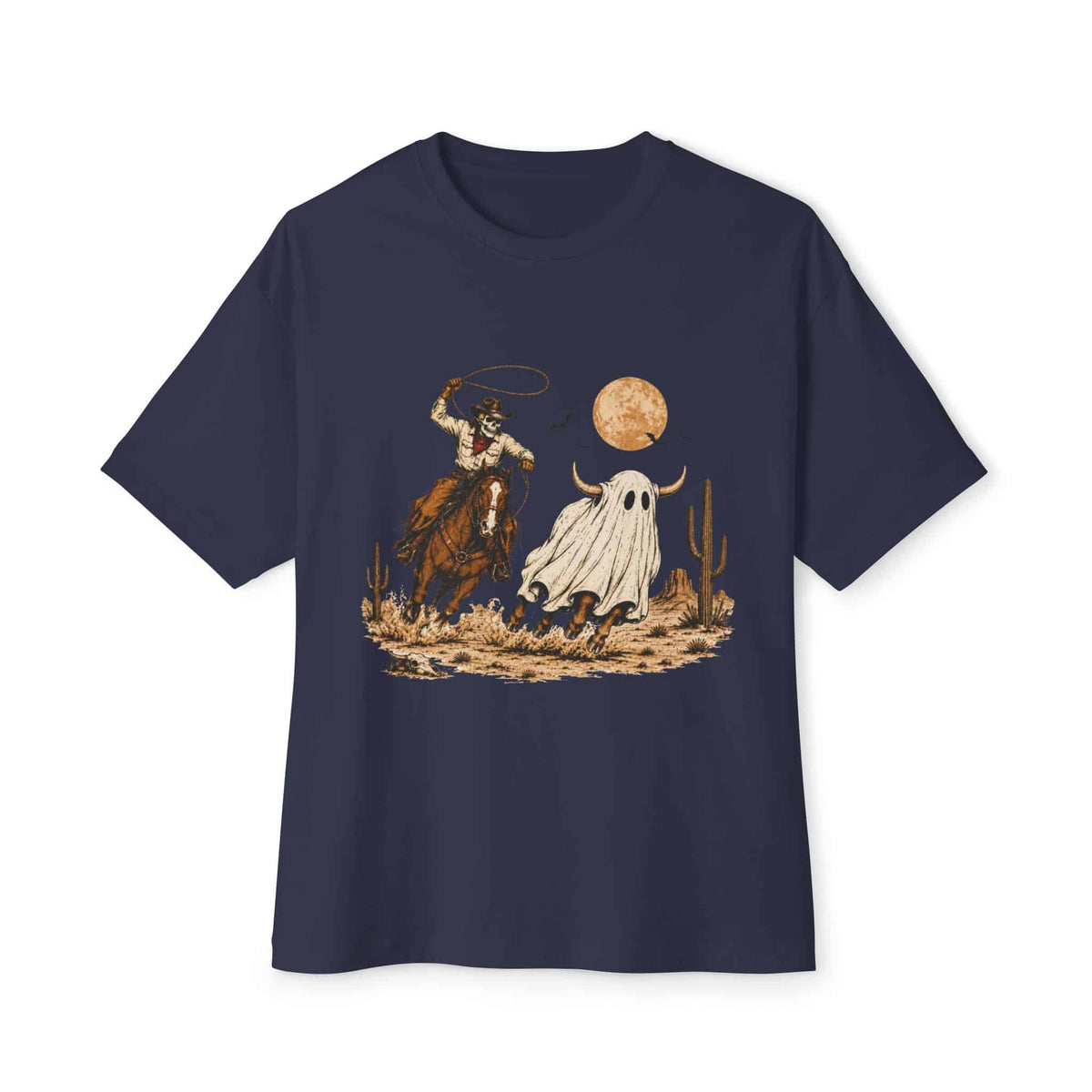 Halloween Cowboy Unisex Oversized Boxy Tee - Navy, 2XL image