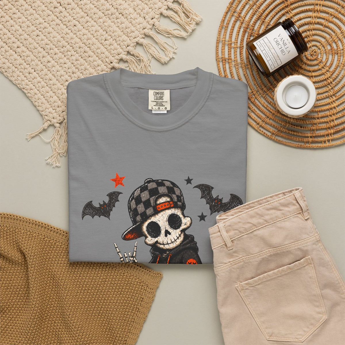 Boy Skeleton Halloween Unisex Garment-Dyed T-shirt image 66