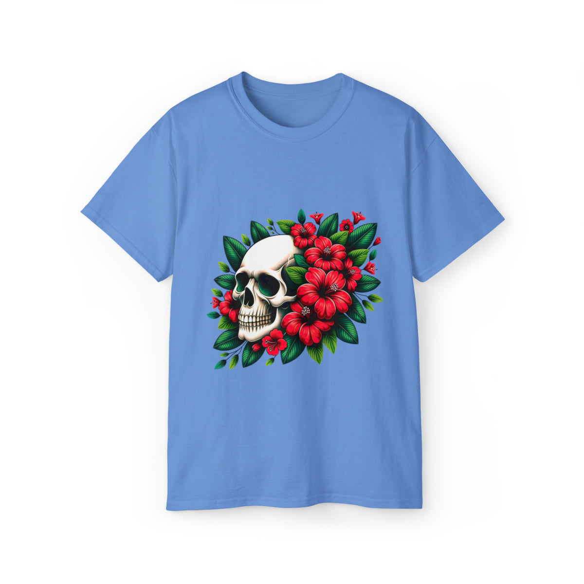 Flower Skull T-Shirt - Carolina Blue, L image