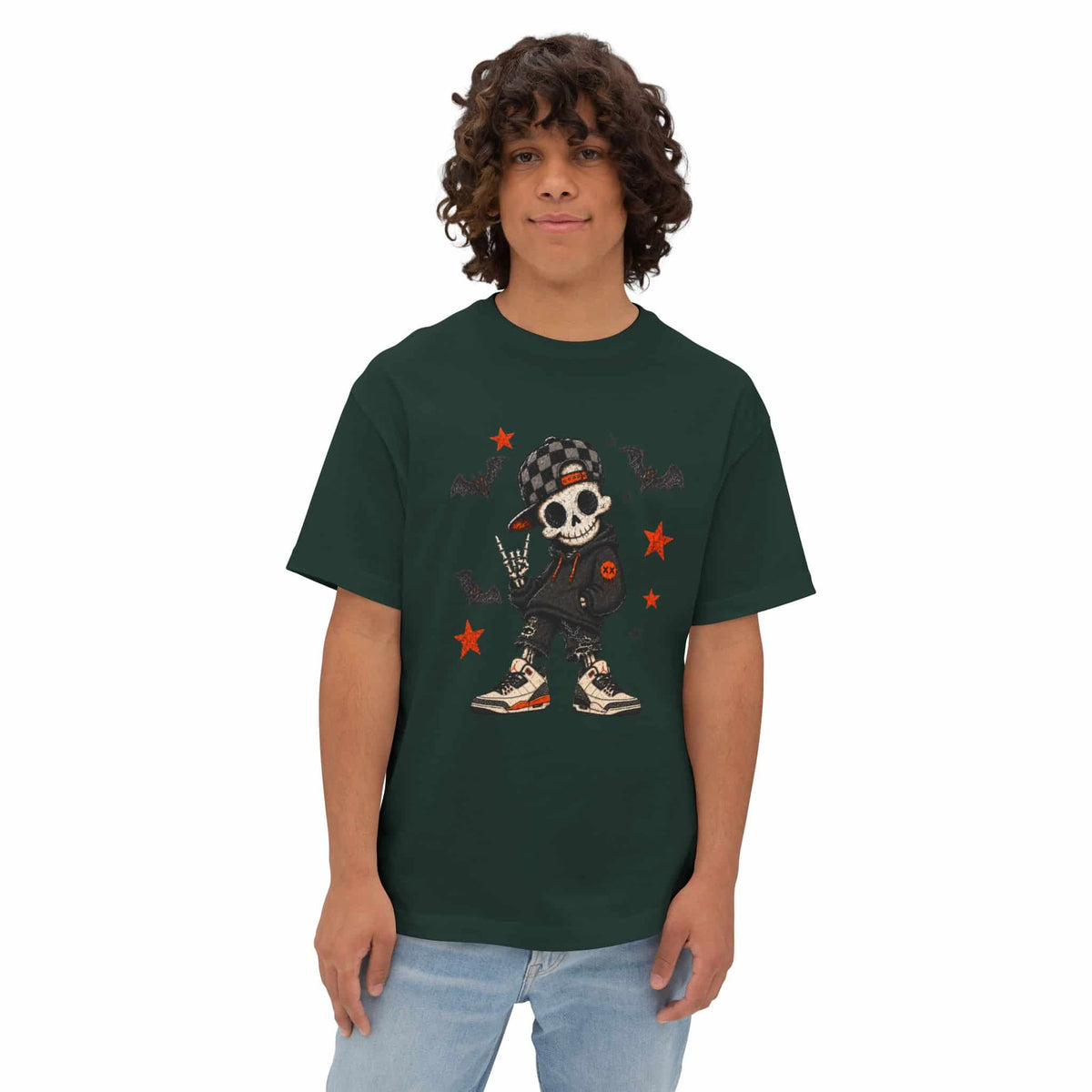 Boy Skeleton Halloween Unisex Oversized Boxy Tee image 19