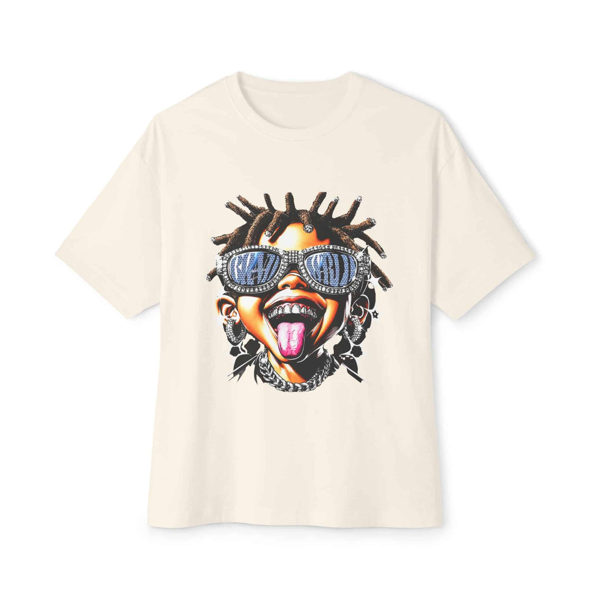 Diamond Drip Unisex Oversized Boxy Tee - Natural, L image