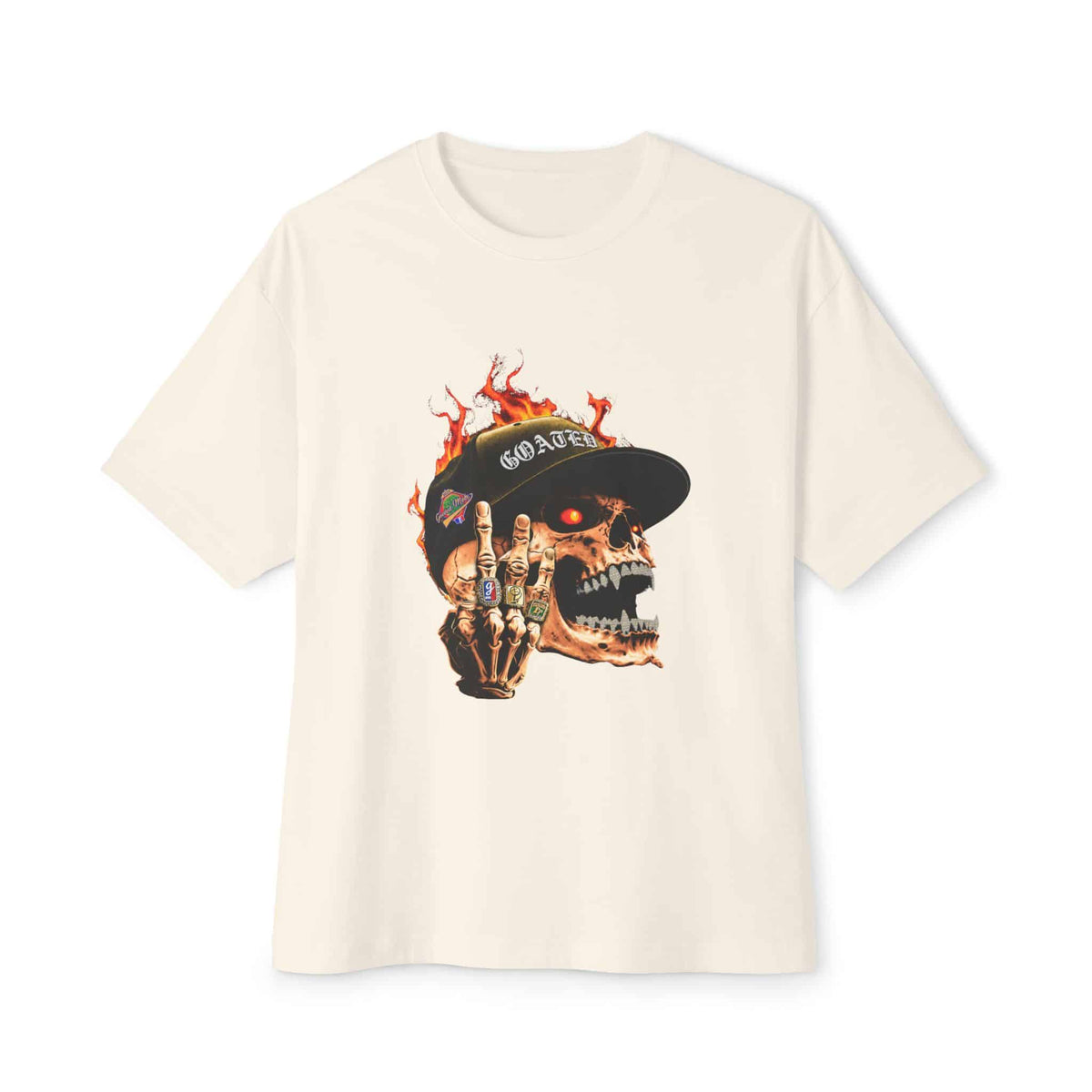 GOATED Skull Unisex Oversized Boxy Tee - Natural, M image