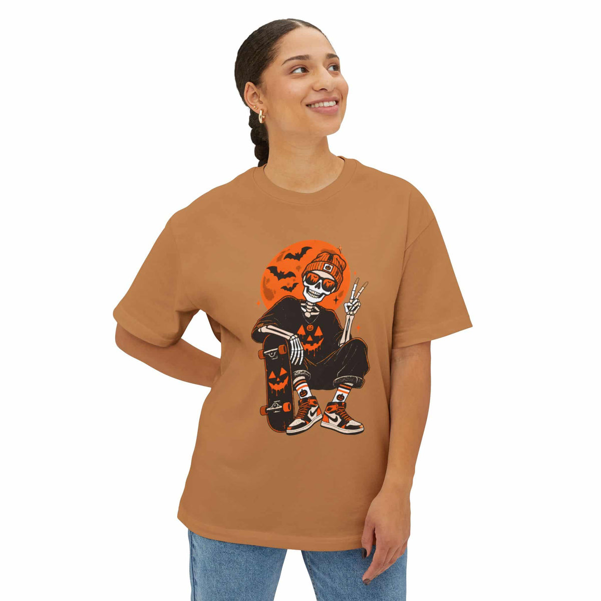 Retro Skater Skeleton Halloween Unisex Oversized Boxy Tee image 17