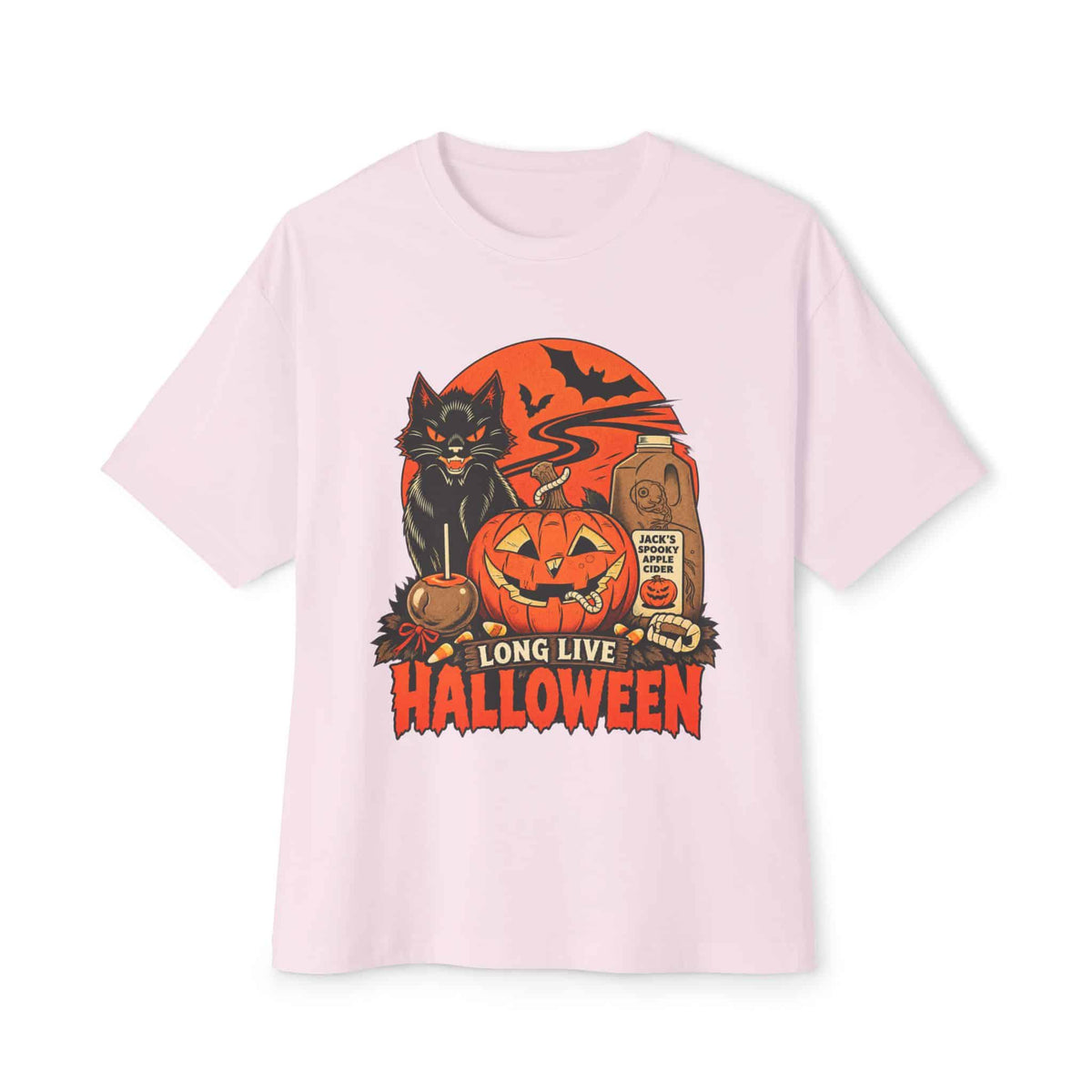 Midnight Cat Unisex Oversized Boxy Tee - Soft Pink, 3XL image