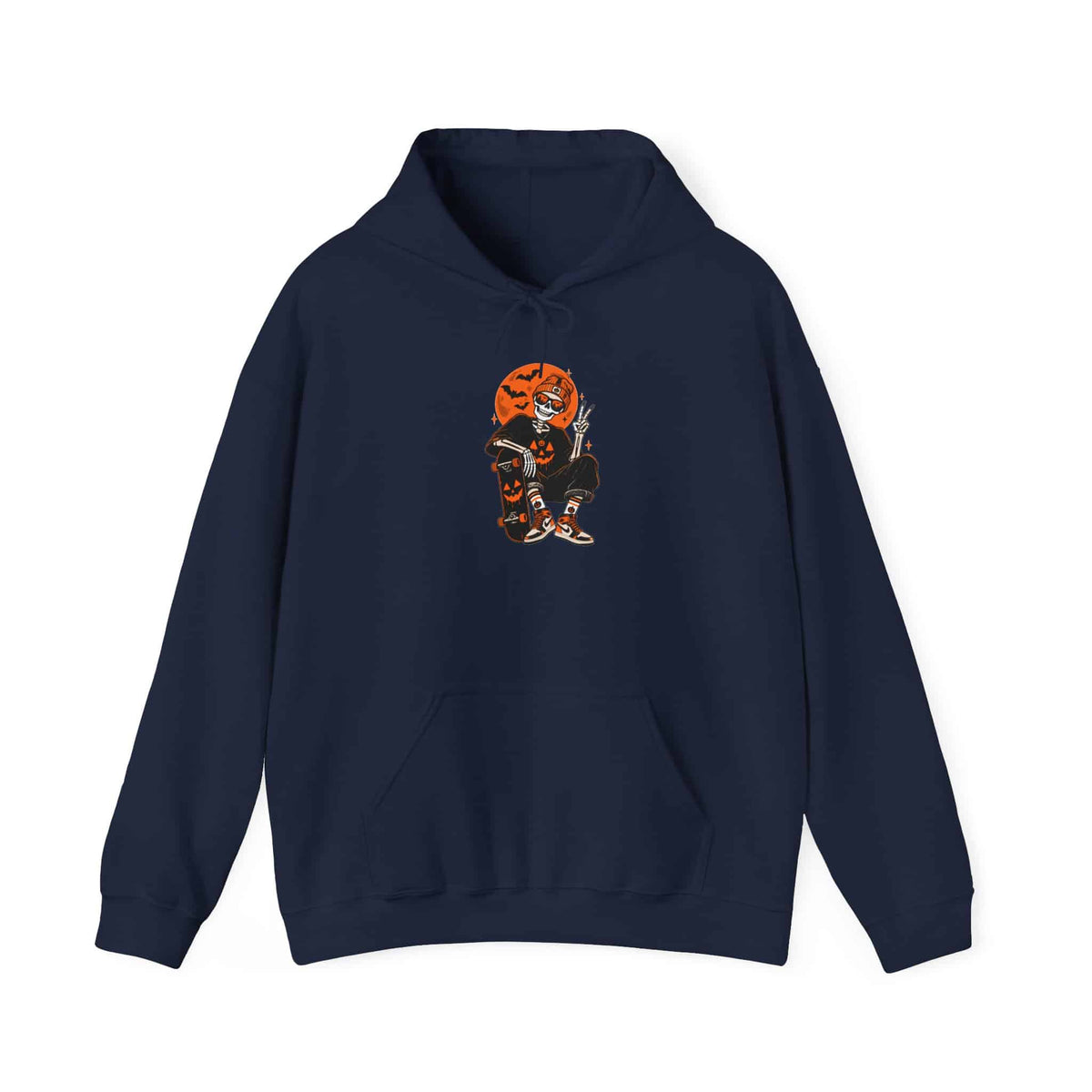 Retro Skater Skeleton Halloween Hooded Sweatshirt - XL, Navy image