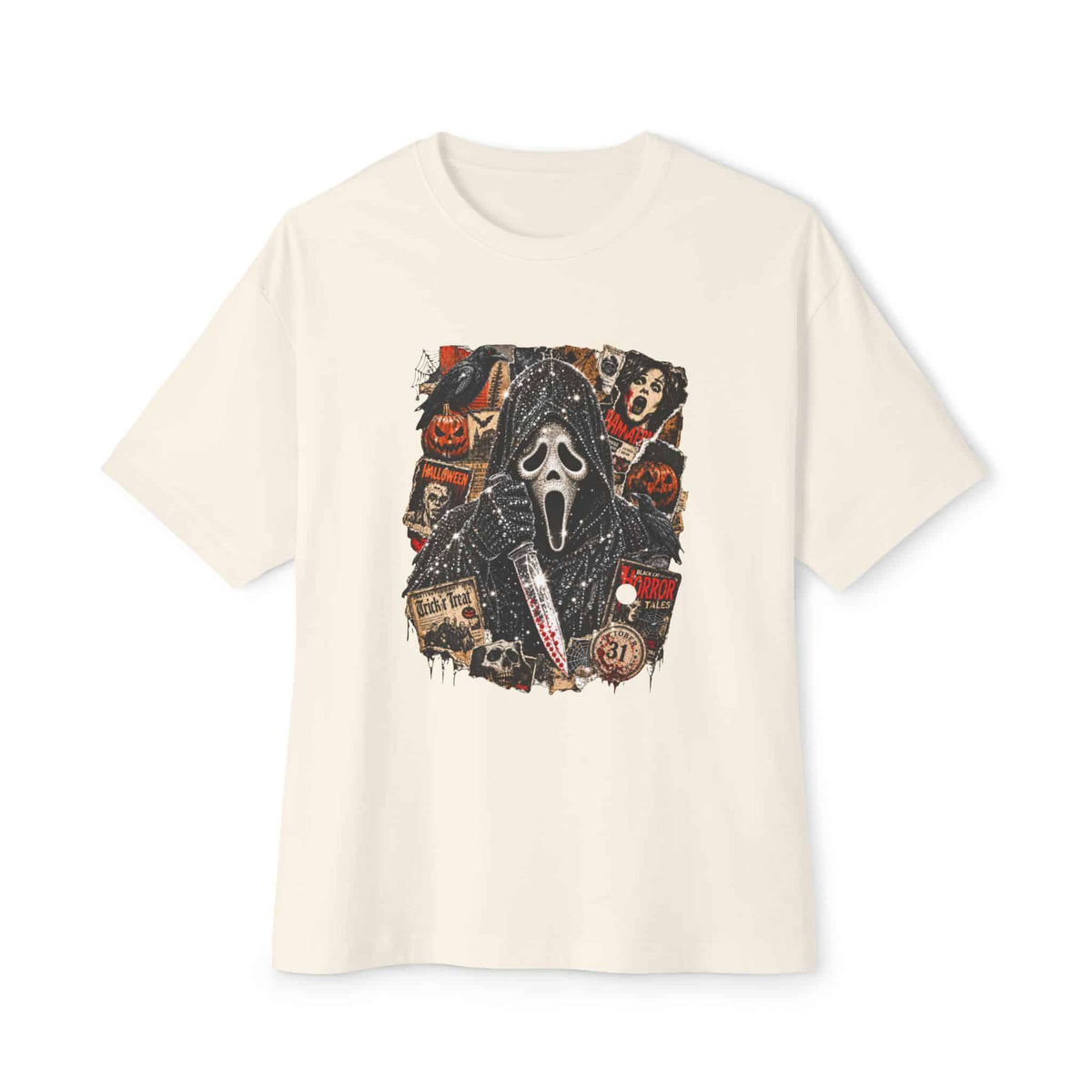 Halloween Horror Unisex Oversized Boxy Tee - Natural, M image