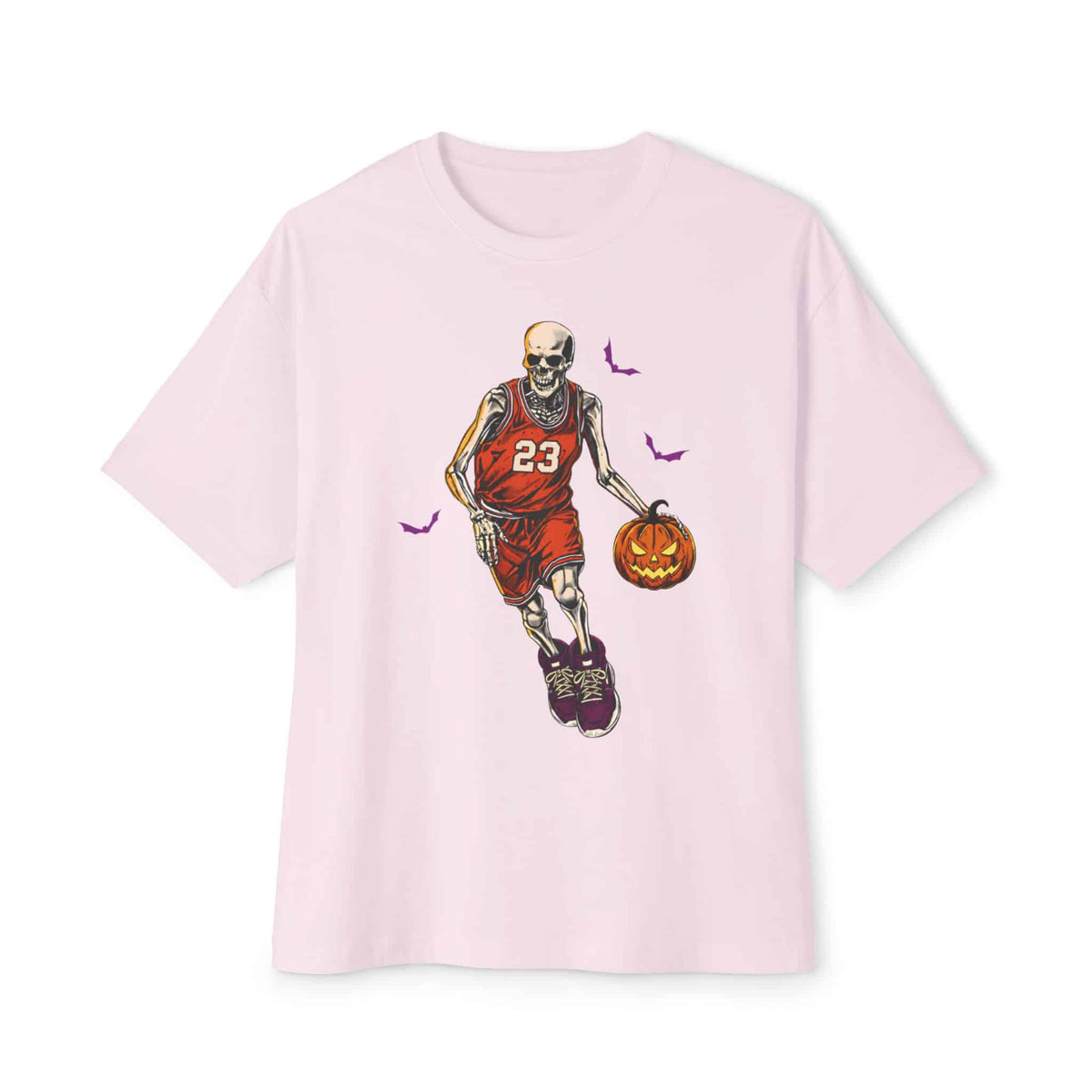 Halloween Basketball Unisex Oversized Boxy Tee - Soft Pink, 2XL image