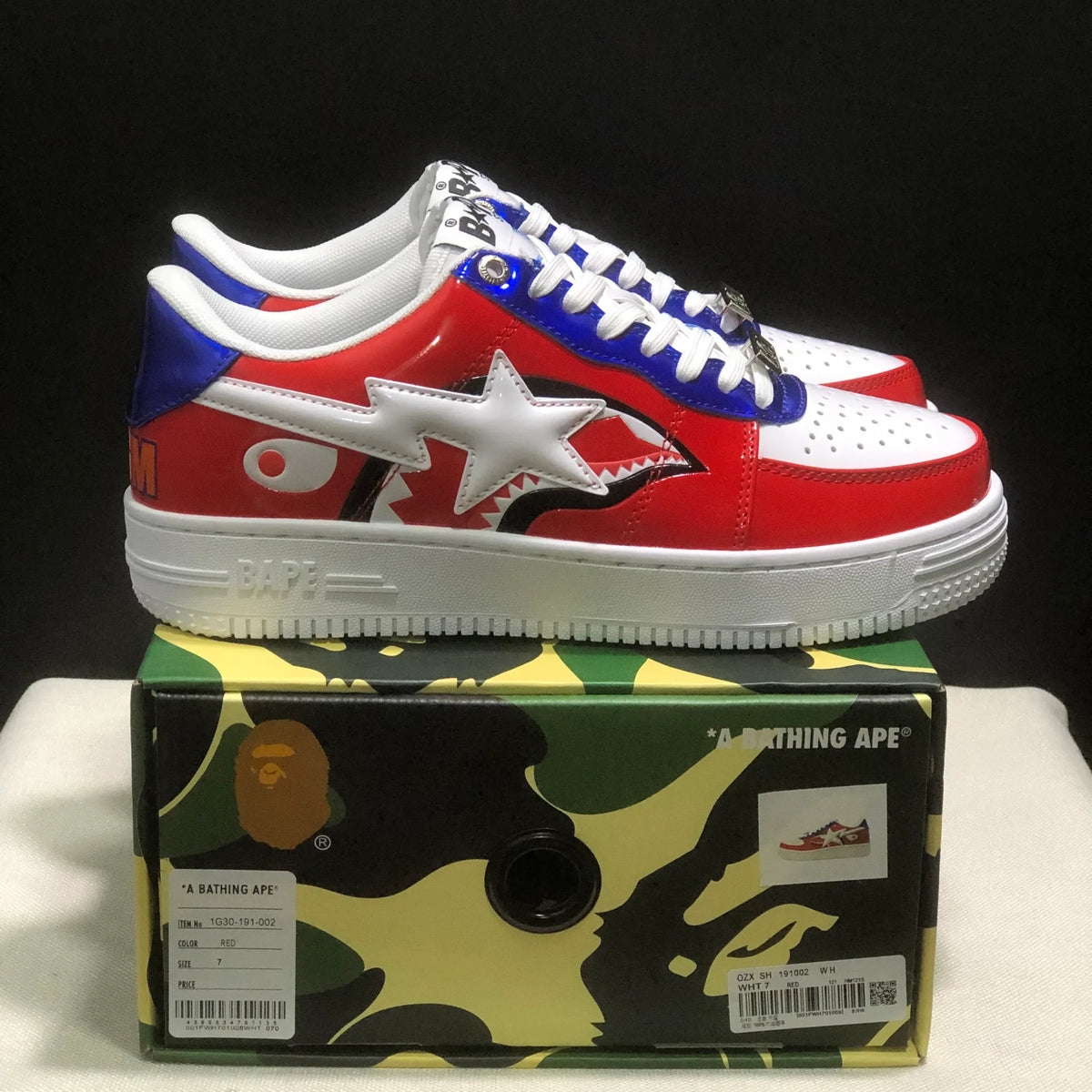 A Bathing Ape Bape Sta Low M2 20th Anniversary Patent Red Shoes Sneakers - nk0005522 image 8
