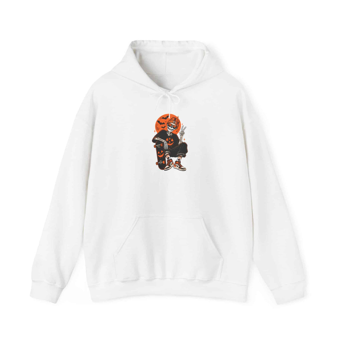 Retro Skater Skeleton Halloween Hooded Sweatshirt - XL, White image