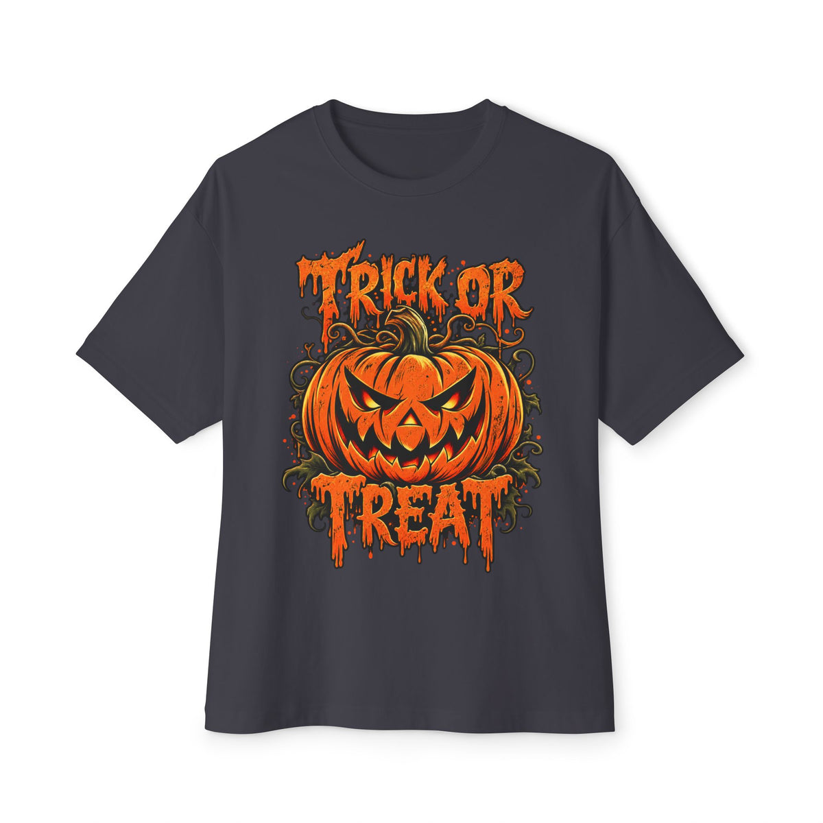 Trick or Treat Unisex Oversized Boxy Tee - Dark Grey, S image