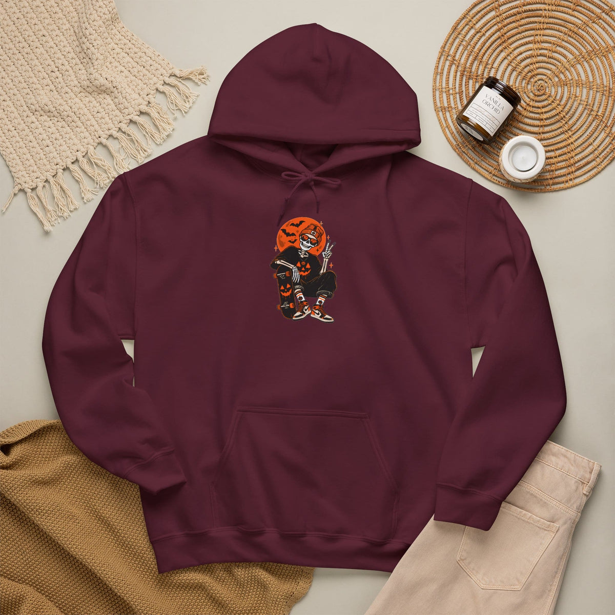 Retro Skater Skeleton Halloween Hooded Sweatshirt image 24