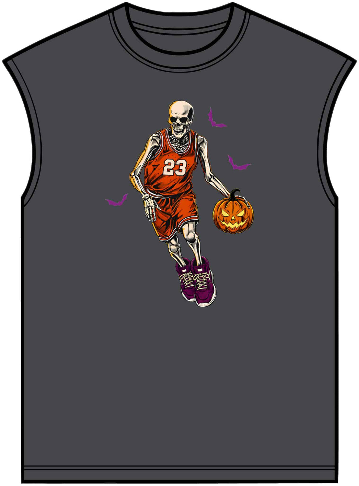 Halloween Basketball Unisex Garment-Dyed Muscle Tee image