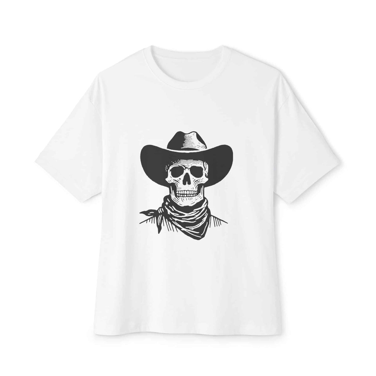 Outlaw Skull Unisex Oversized Boxy Tee - White, XL image
