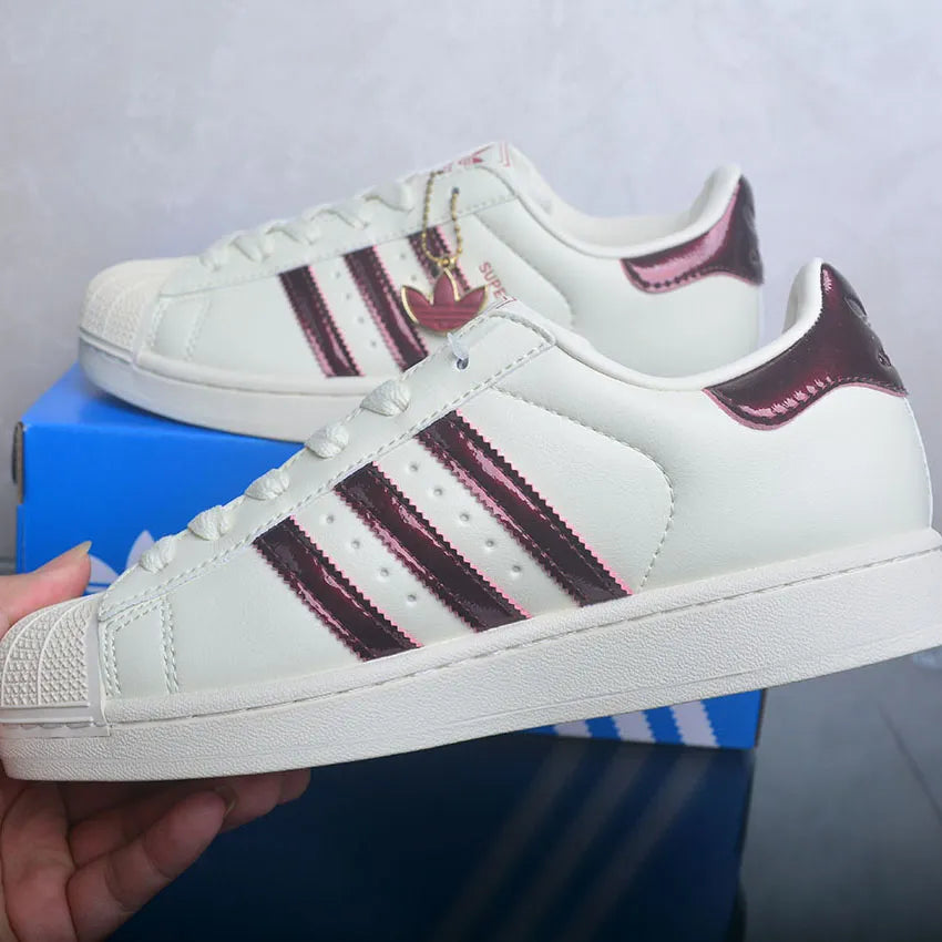 AD Superstar II Off White / Maroon / Gold Metallic Shoes Sneakers - nk0005446 image 9
