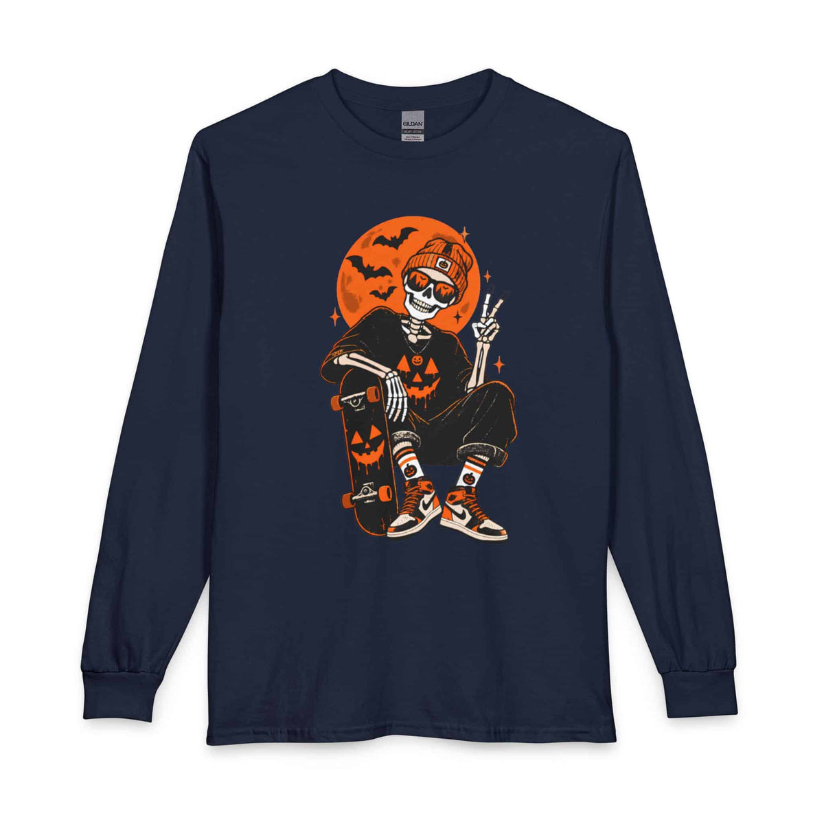 Retro Skater Skeleton Halloween Long Sleeve T-Shirt image 20