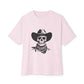 Outlaw Skull Unisex Oversized Boxy Tee - Soft Pink, S image