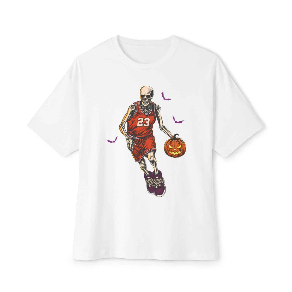 Halloween Basketball Unisex Oversized Boxy Tee - White, M image