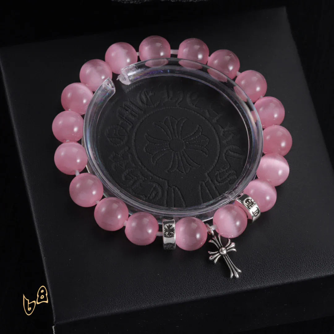 CH Beaded Cross Flower Bracelet - CH0074 - Pink image