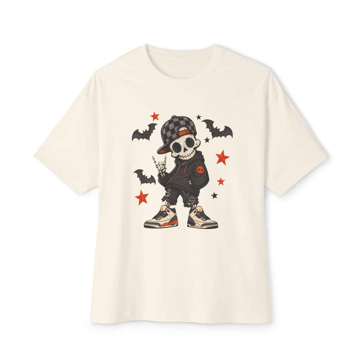 Boy Skeleton Halloween Unisex Oversized Boxy Tee - Natural, 2XL image