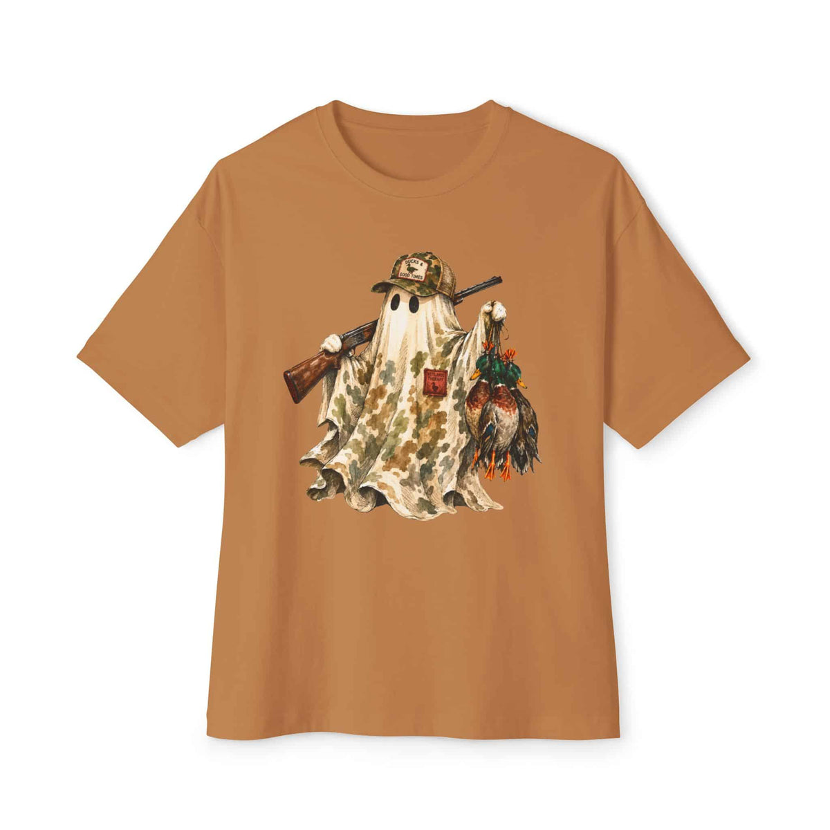 Hunting Season Spooky Camo Mallards Unisex Oversized Boxy Tee - Toast, L image