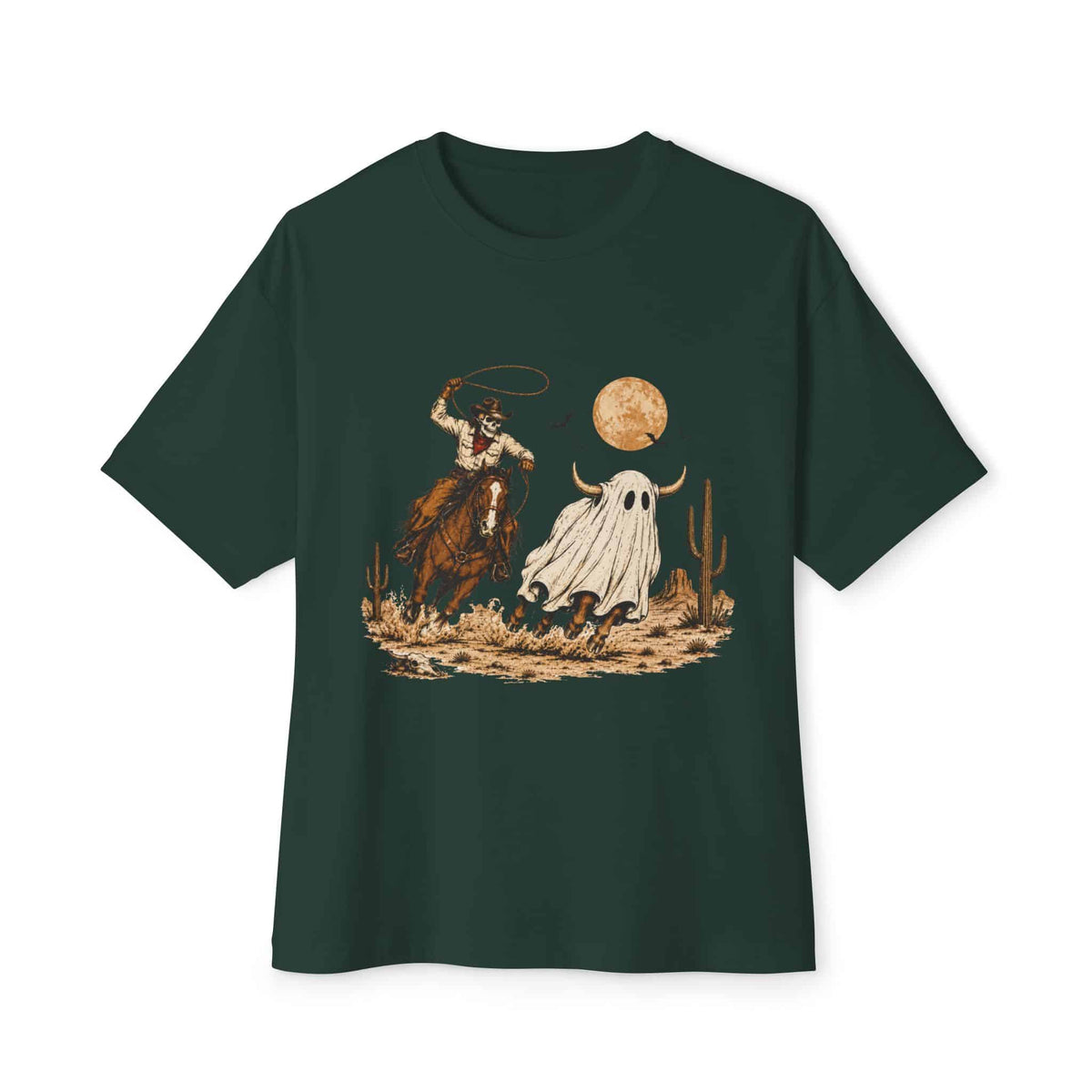 Halloween Cowboy Unisex Oversized Boxy Tee - Forest, S image