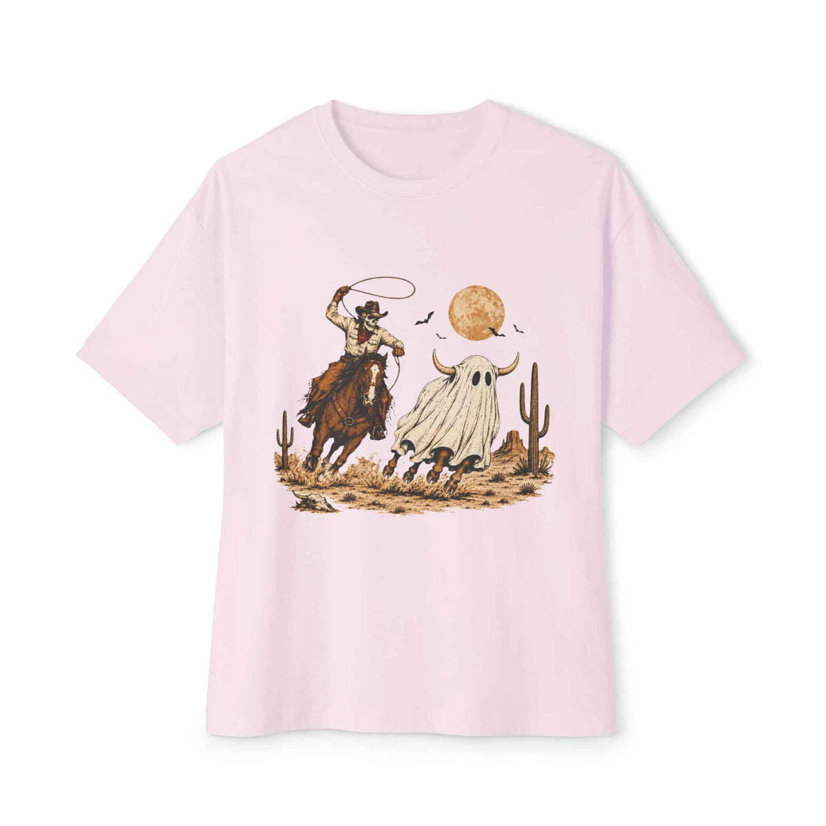 Halloween Cowboy Unisex Oversized Boxy Tee - Soft Pink, XS image