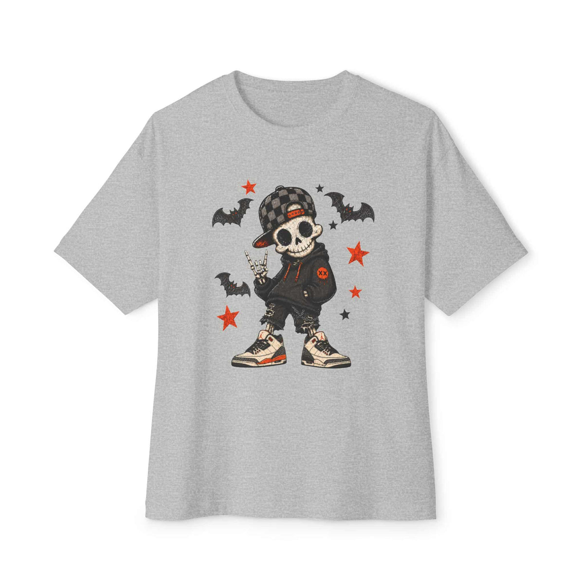 Boy Skeleton Halloween Unisex Oversized Boxy Tee - Athletic Heather, XS image