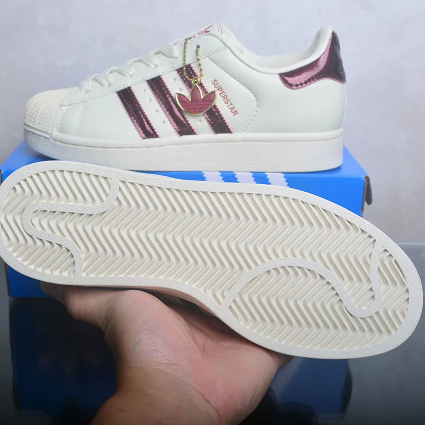 AD Superstar II Off White / Maroon / Gold Metallic Shoes Sneakers - nk0005446 image 8