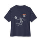 Halloween Basketball Skeleton Unisex Oversized Boxy Tee - Navy, L image