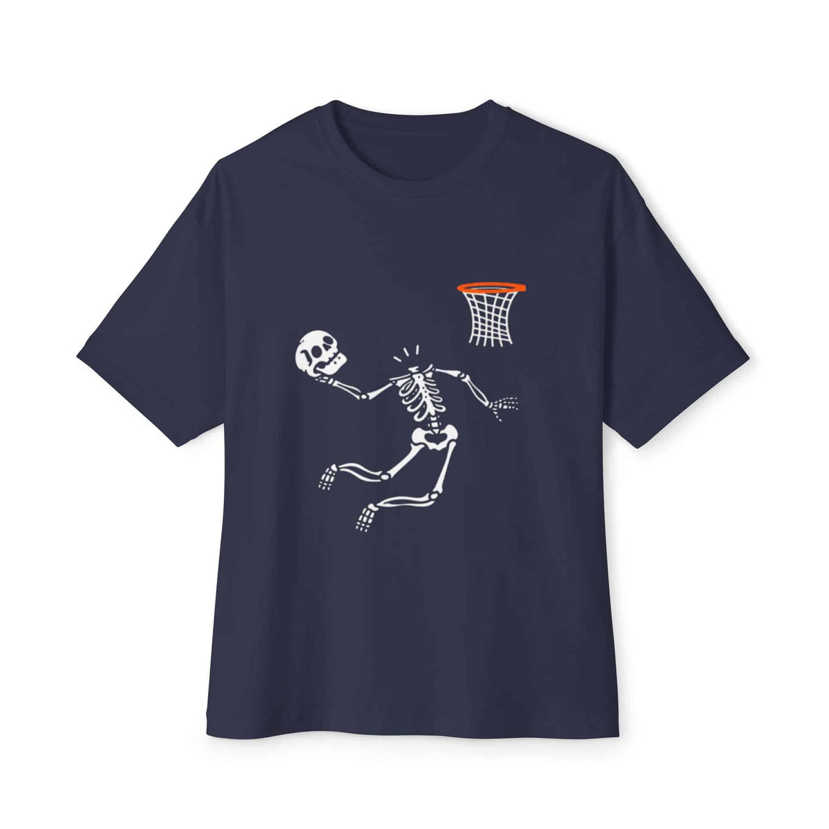 Halloween Basketball Skeleton Unisex Oversized Boxy Tee - Navy, L image