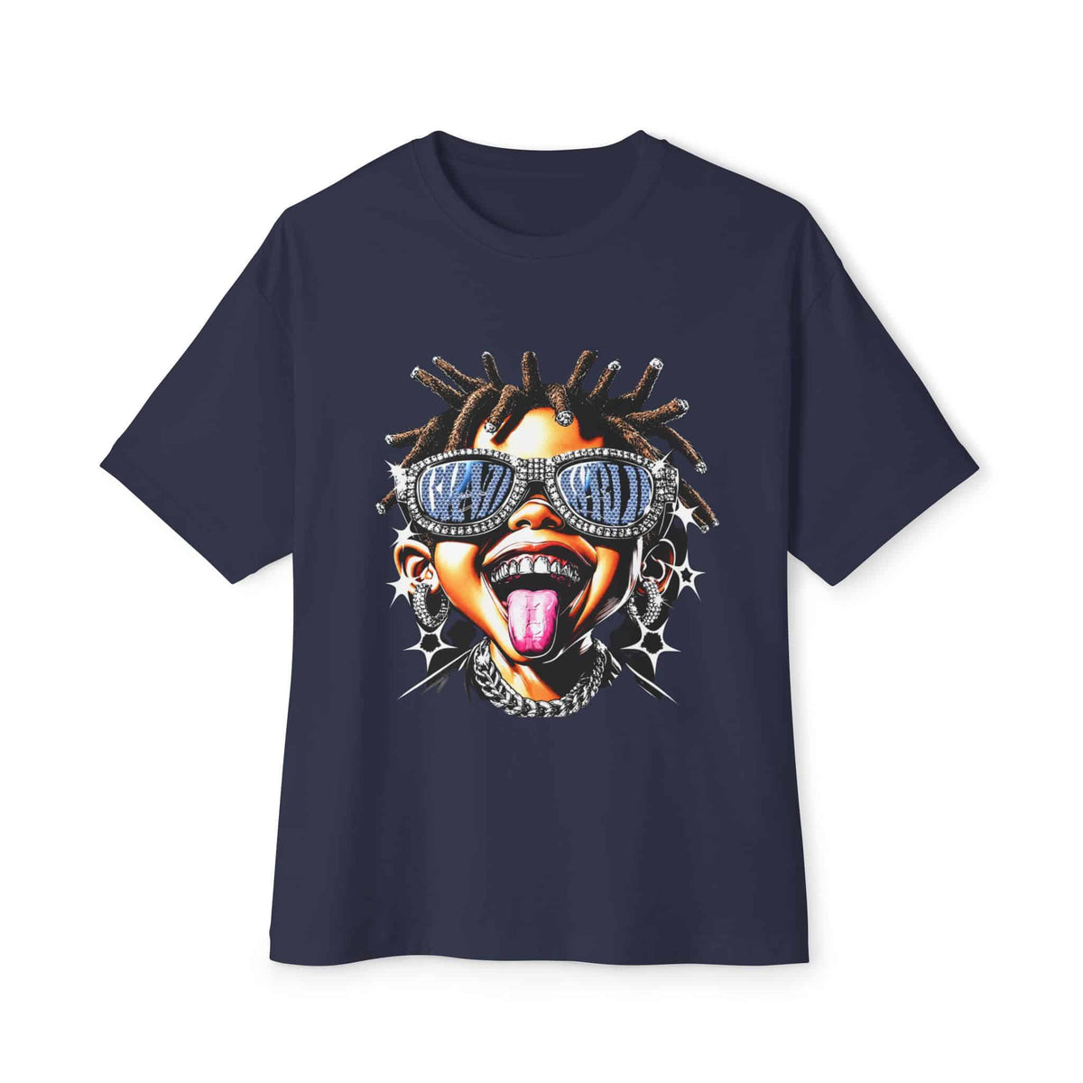 Diamond Drip Unisex Oversized Boxy Tee - Navy, S image
