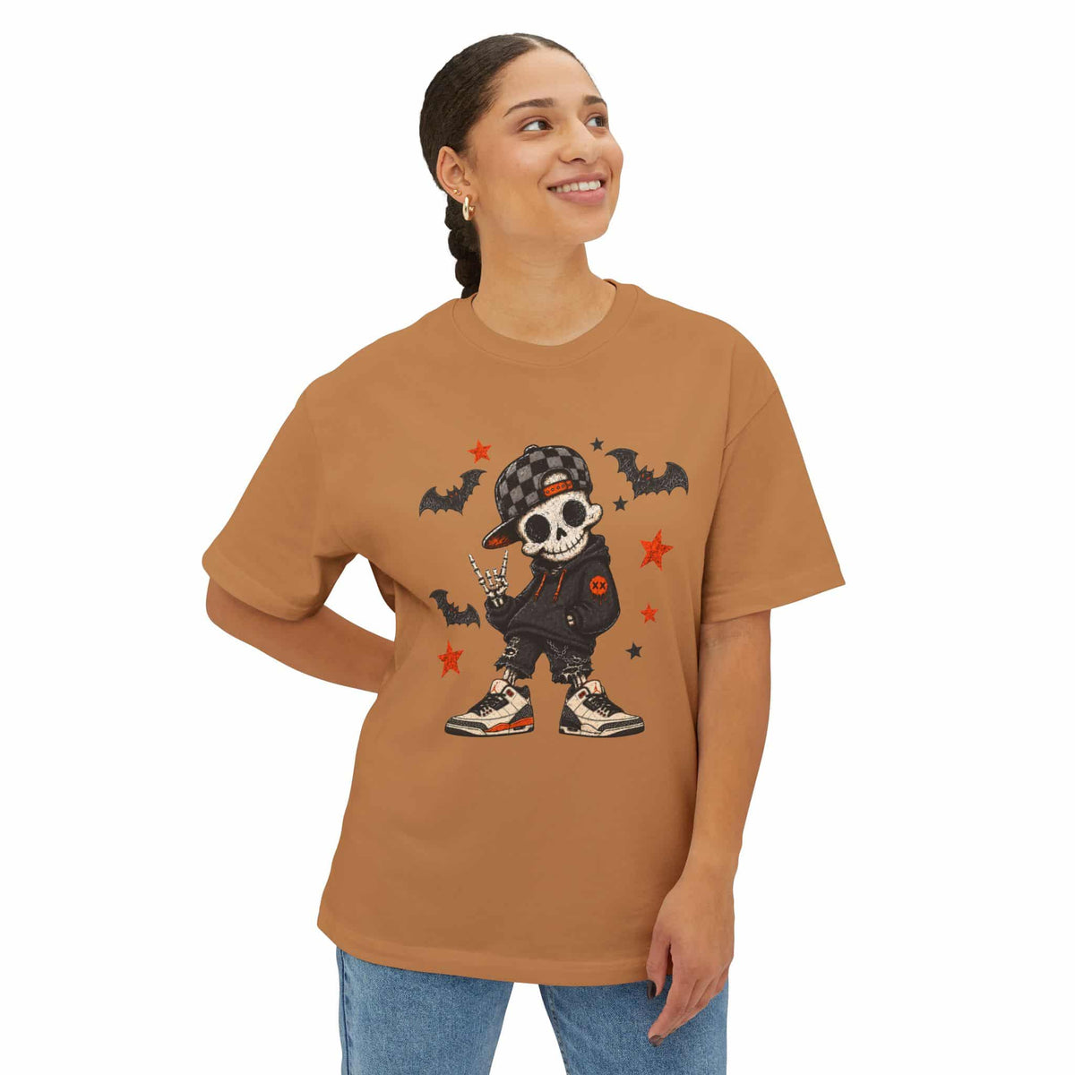 Boy Skeleton Halloween Unisex Oversized Boxy Tee image 13