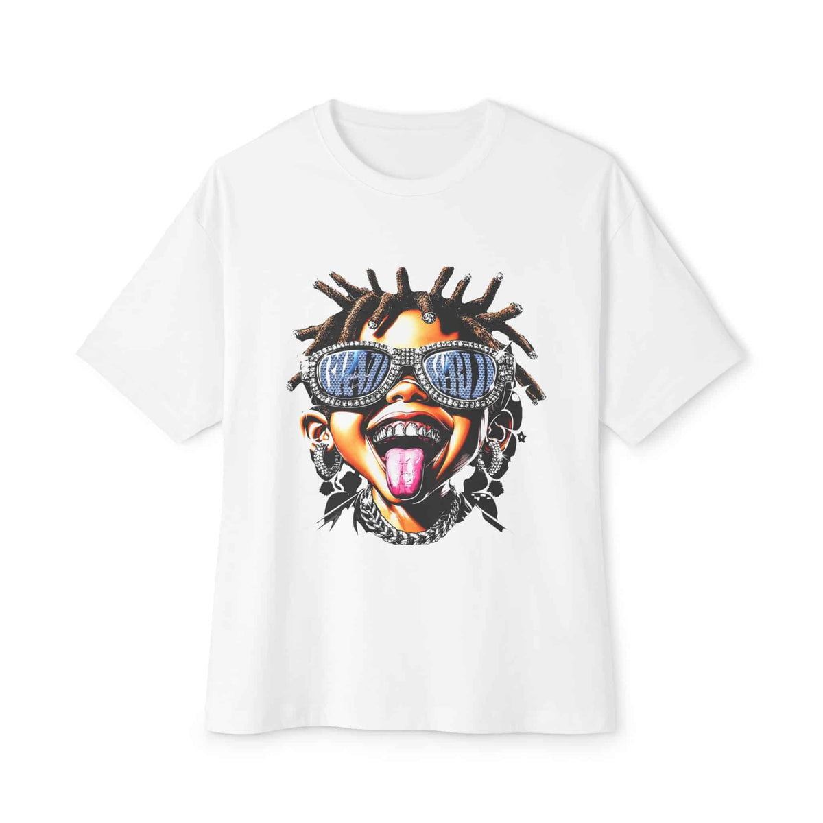 Diamond Drip Unisex Oversized Boxy Tee - White, XL image
