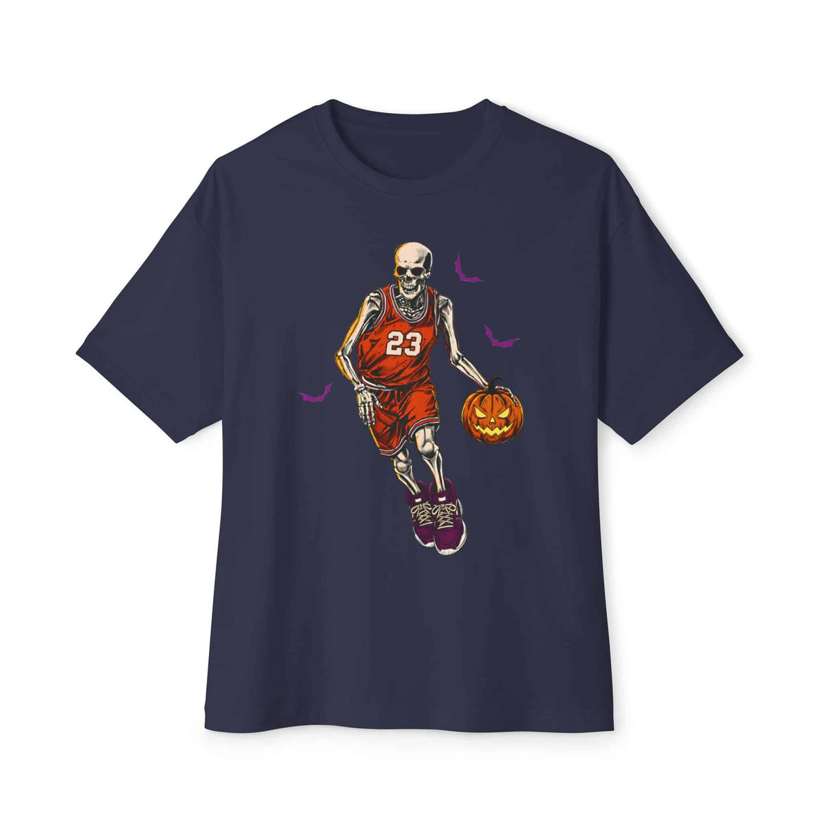 Halloween Basketball Unisex Oversized Boxy Tee - Navy, M image