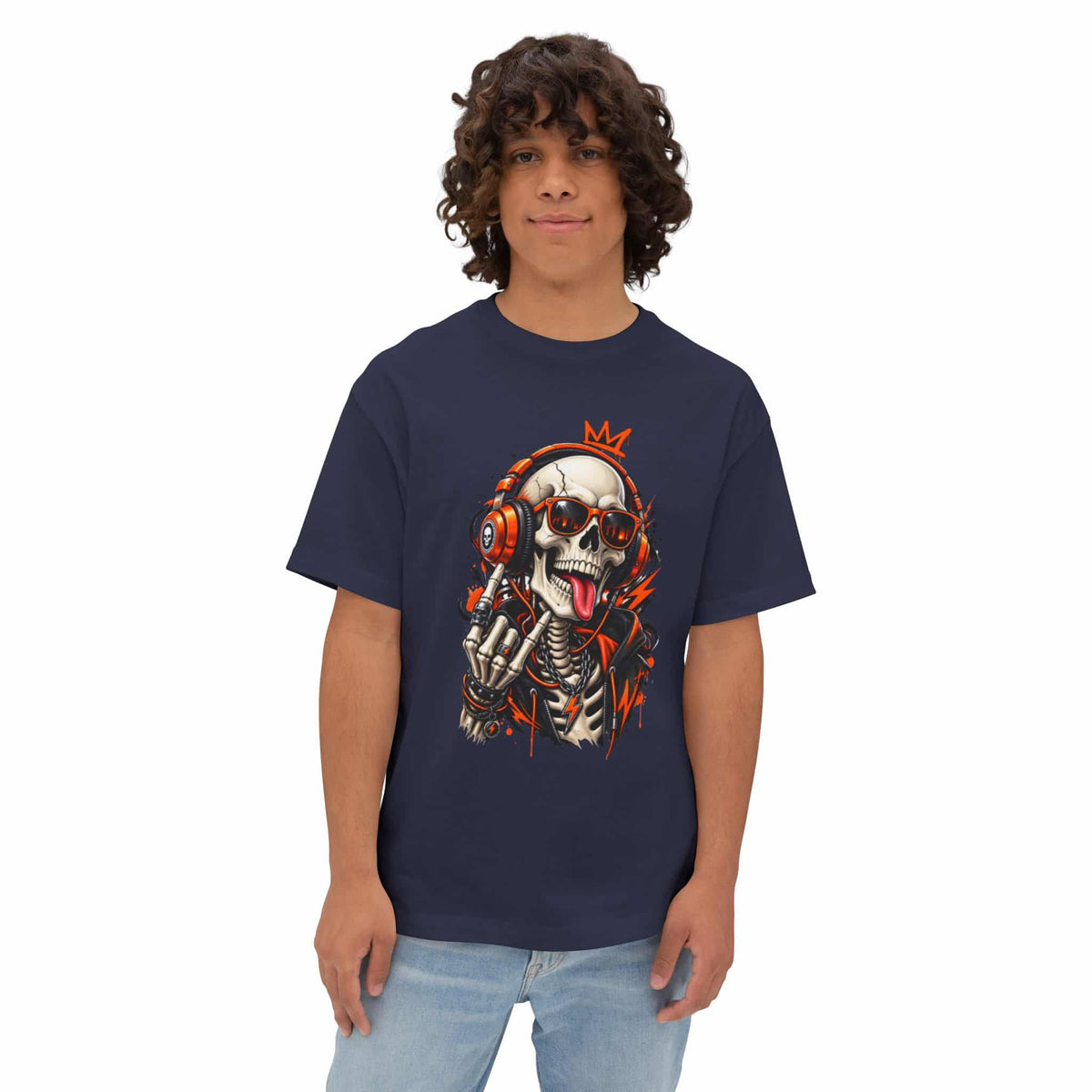 Neon Skull DJ Unisex Oversized Boxy Tee image 57