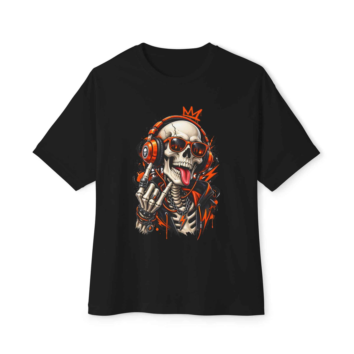 Neon Skull DJ Unisex Oversized Boxy Tee image 0